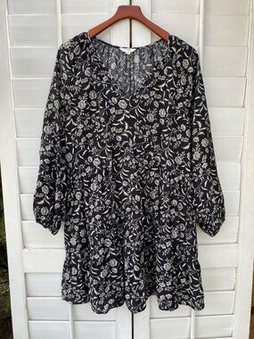 Terra & Sky Black Floral Tiered Long-Sleeve Dress